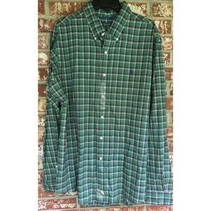 Ralph Lauren Button Up Shirt Tall Green Blue Pony Tartan XLarge